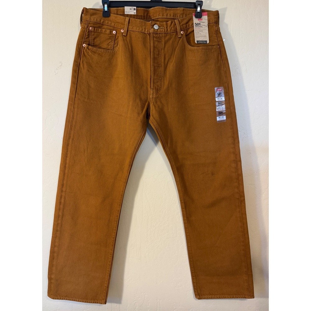 Levis 501 Original Jeans Men 38x30 Brown Straight Leg‎ Stretch Casual NEW